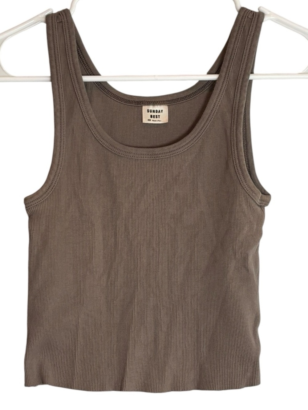 Aritzia Sunday Best Taupe Ribbed Tank Top XS Fitted Stretch Basic